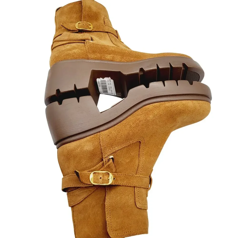 NEW Steve Madden Women's Size 7.5M Caramel Suede Colletta Zip Up Ankle Bootie